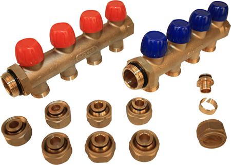 Wavin Tigris Verteilerrohr-Set 1" 4-Wege Inkl. 20X2,0 Mm Pex Kupplungssatz