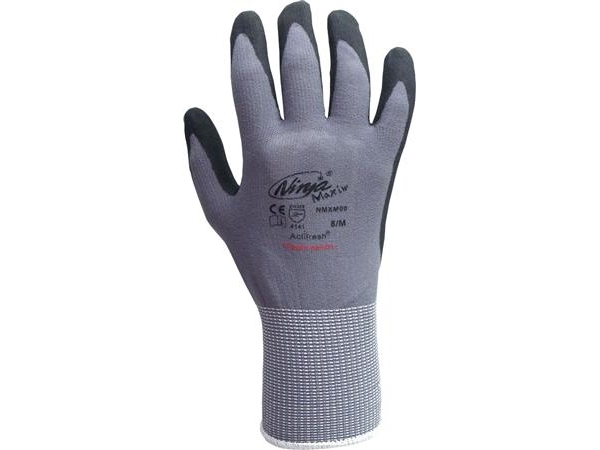 Ninja Maxim-handske storlek 11 - Nylon/spandex, halvt nedsänkbar, grå/svart nitrilbeläggning | Kläder & Säkerhet - Handskar - Arbetshandskar | GameStuff