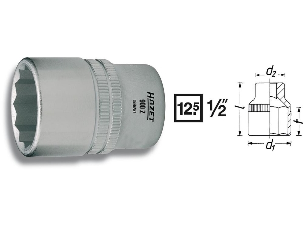 Hazet 900Z-25, 1 Stk, 25,4 / 2 Mm (1 / 2"), Krom-Vanadium-Stål, 44 Mm, 120 G