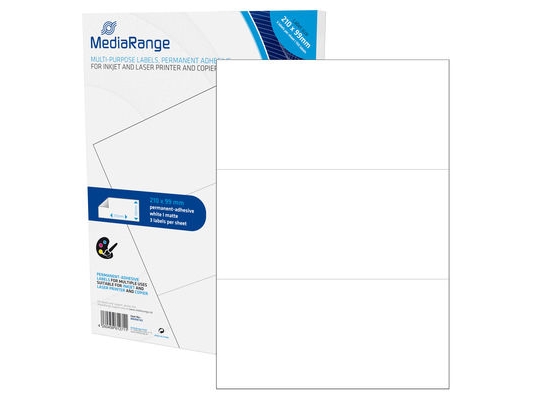 MediaRange MRINK142, Hvid, Permanent, 210 x 99, A4, Matte, Laser/inkjet