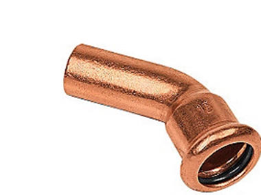 böjning 28 mm 45° M-N - hylsnippel Cu press. M- och V-brickor | VVS Artiklar - Rör & Kopplingar - Kopparrör och rördelar | GameStuff