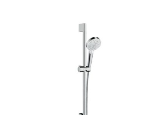 Hansgrohe Crometta Vario Brausegarnitur In Weiß/Chrom Mit 650 Mm Brausestange, Ø100 Mm Handbrause Mit 2 Strahlfunktionen Und 1,6 Meter Brauseschlauch