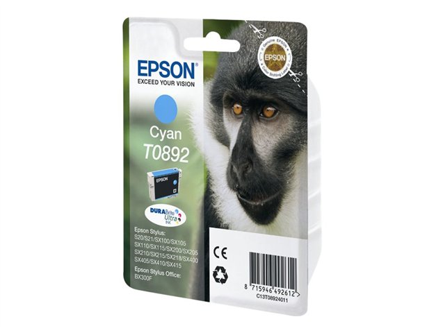 Epson T0892 - 3,5 Ml - Cyan - Original - Blister - Patrone - Für Stylus S21, Sx105, Sx110, Sx115, Sx210, Sx215, Sx400, Sx410, Sx415 Stylus Office Bx3