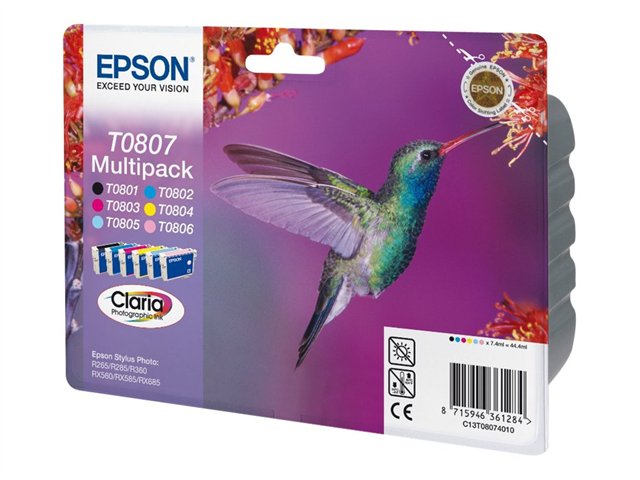 Epson Hummingbird Multipack 6-Colours T0807 Claria Photographic Ink, Schwarz, Cyan, Helle Cyan, Helle Magenta, Magenta, Gelb, 1 Stück(E), Multipack
