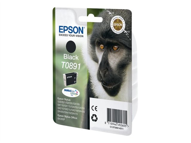 Epson Monkey T0891 Affe Durabrite Ultra Single Black Tinte, Schwarz, Tinte Auf Pigmentbasis, 5,8 Ml, 1 Stück(E), Einzelpackung