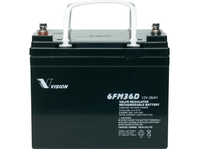 Vision Akkus 6FM36DX Blybatteri 12 V 36 Ah Blyfleece (B x H x T) 195 x 155 x 130 mm M6 skruetilslutning Vedligeholdelsesfri, Cyklusstabilt