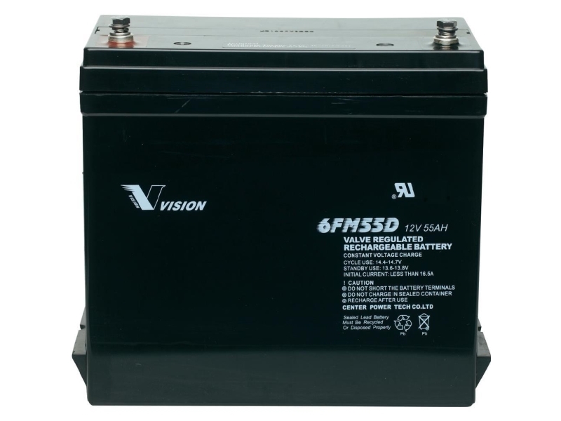 Vision Batterier 6FM55DX 6FM55DX Blybatteri 12 V 55 Ah Blyfilt (B x H x D) 239 x 210 x 132 mm M6-skruvanslutning Underhållsfritt, cykelstabil | Batterier - Bly-syra-batterier | GameStuff