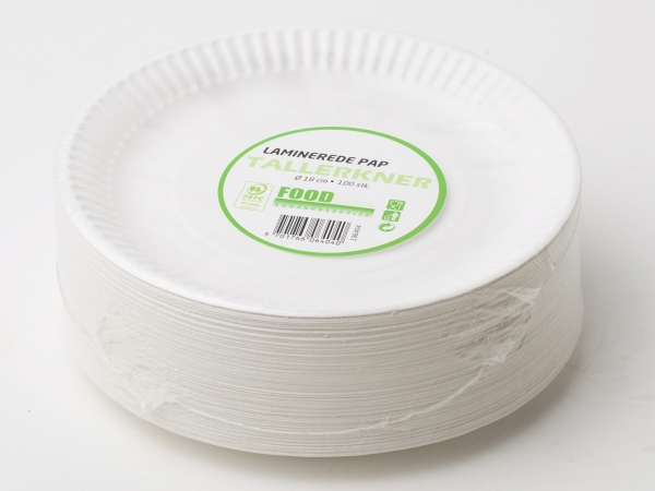 Platta av kartong laminerad 18 cm - (100 st.) | Catering - Engångsservis - Tallrikar | GameStuff