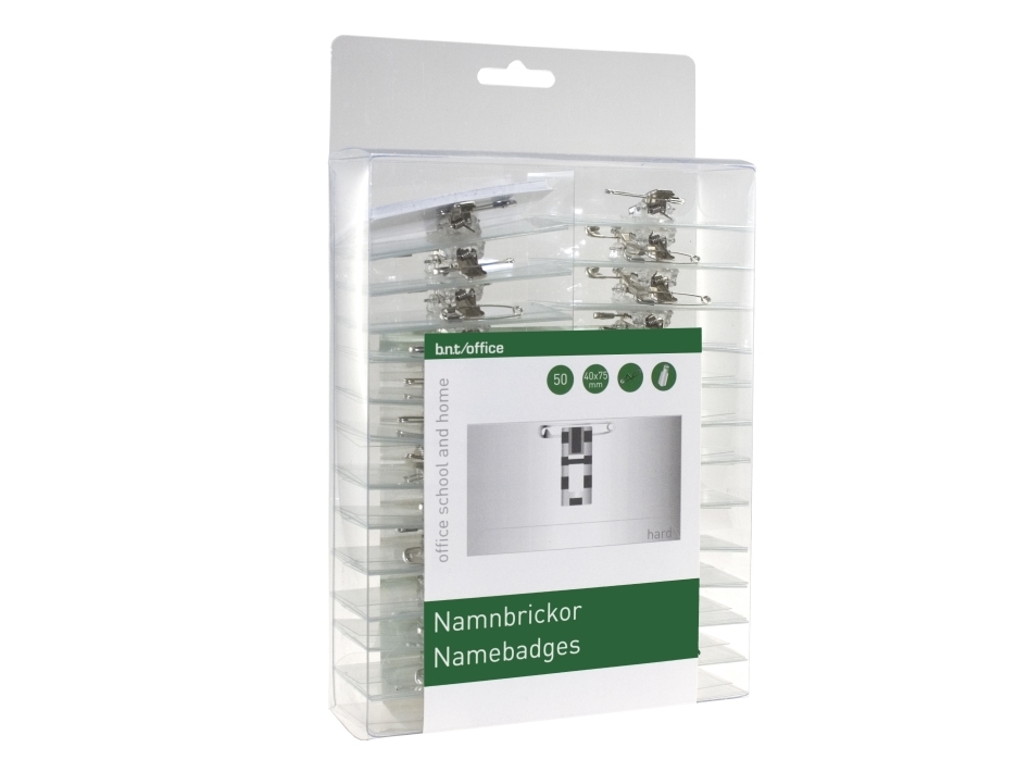 Kongresmærker, Bnt, 40X75 Med Clip Og Nål, Transparent Pakke A 50 Stk