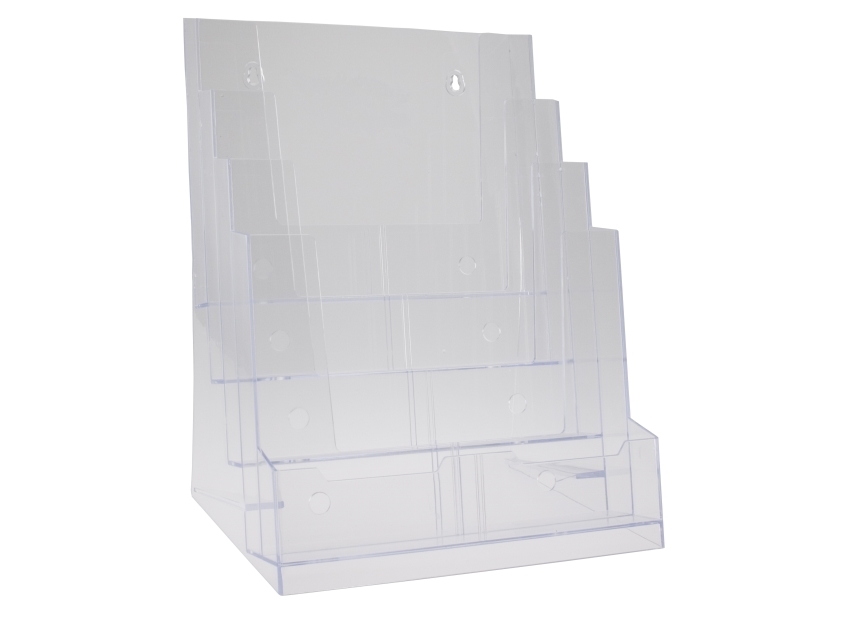 Brochure holder, BNT 1/3 A4, 4 rum til bord/væg, transparent