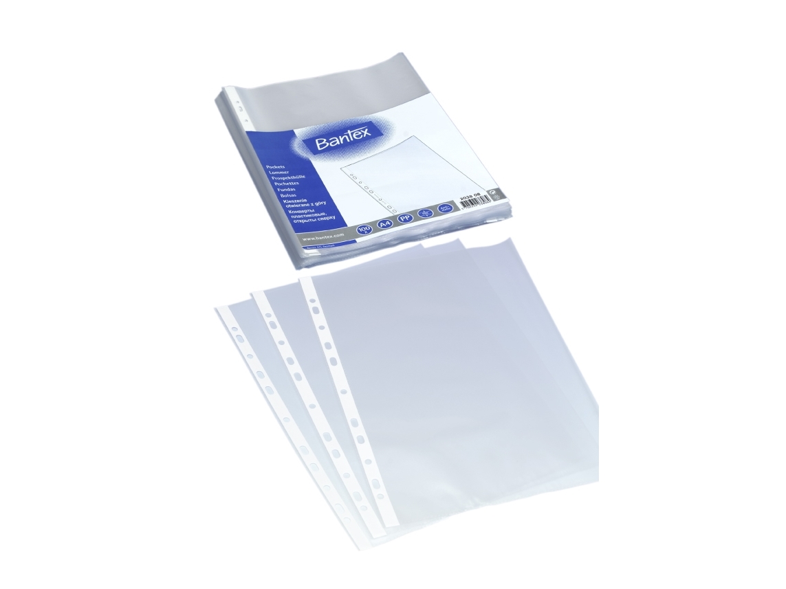 Plastlomme A4 Bantex 0.04 mm med præg - (100 stk.)