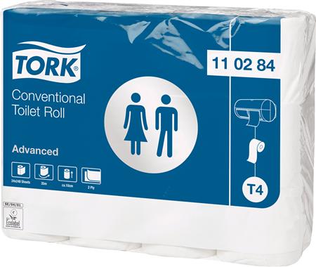 Toilettenpapier Tork T4 Advanced, 2-Lag, Hvid, Sæk A 24 Ruller