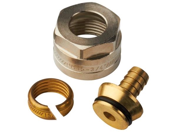 Roth Muffe Für Euro-Rote Verteilerrohre Für 15 Mm Pex-Anschluss. ¾Eurokonus-Muffe Und Klemmstufe Aus Messing. Stützmuffe Aus Rotguss