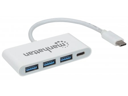 Manhattan 3-Port Usb 3.2 Gen 1 Hub Mit Power Delivery, 3 Usb Typ A-Ports, 1 Typ C-Ladeport, Stromversorgung Über Usb, Usb 3.2 Gen 1 (3.1 Gen 1) Type-