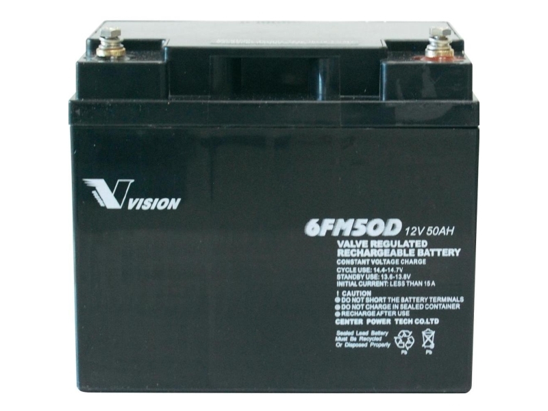 Vision Batteries 6FM50DX Blybatteri 12 V 50 Ah Blyfilt (B x H x D) 197 x 170 x 165 mm M6-skruvanslutning Underhållsfritt, cykelstabil | Batterier - Bly-syra-batterier | GameStuff
