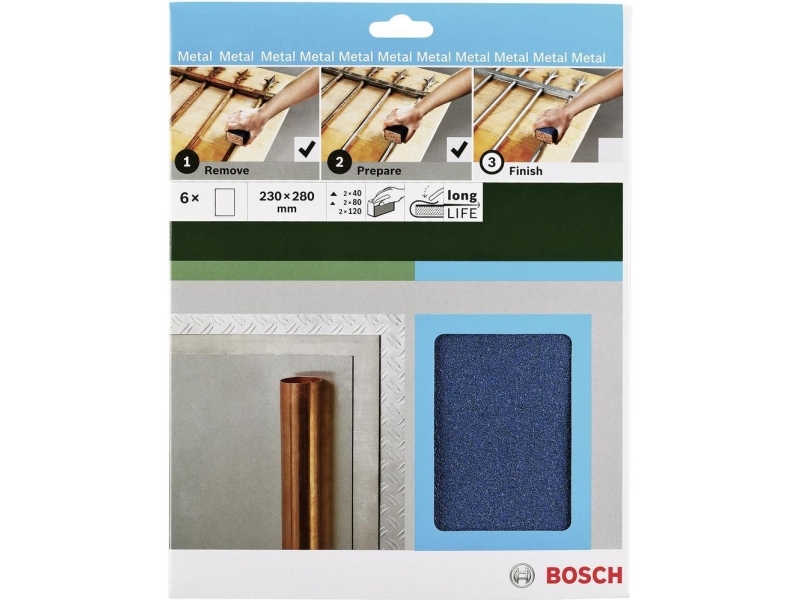 Bosch Accessories 2609256C43 Håndsandpapir-Sæt Kornstørrelse 40, 80, 120 (L X B) 230 Mm X 280 Mm 1 Set