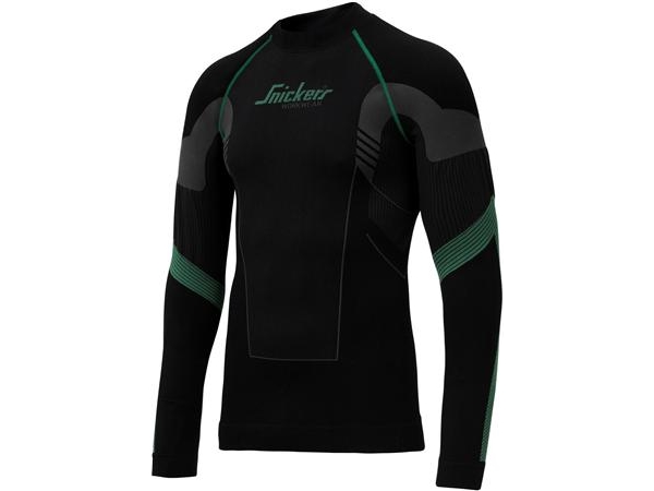 Snickers Workwear Flexiwork, T-Shirt Med Lange Ærmer Sømløs 9425 Sort/Grå, Størrelse Xl