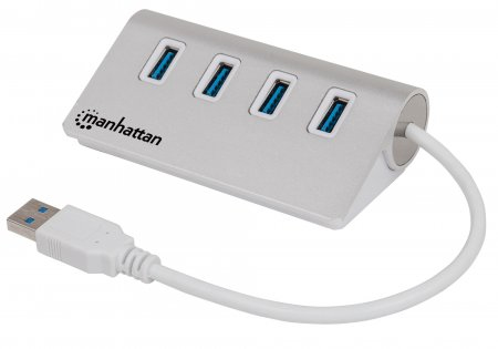 Manhattan 4-Port Usb 3.0 Hub, Vier Usb 3.0 Typ A-Ports, Aluminiumgehäuse, Stromversorgung Über Usb, Usb 3.2 Gen 1 (3.1 Gen 1) Type-A, Usb 3.2 Gen 1 (