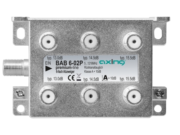 Axing Bab 6-02P, Kabelfordeler, 5 - 1218 Mhz, Grå, A, 15,5 Db, F