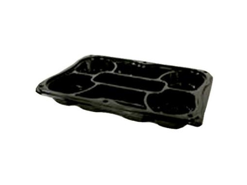 Plastbakke 7-Rum 350X240 Mm Sort Fad Med Løst Klart Låg Rpet- (Karton Á 25 Stk.)
