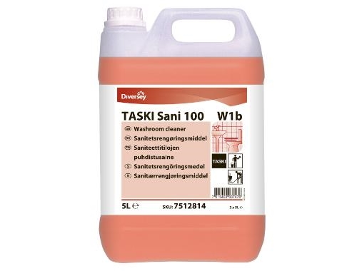 Sanitetsrengøring Sani 100 W1b Alkalisk Med Farve/Parfume 5 Ltr Rød,2 Dnk X 5 Ltr/Krt