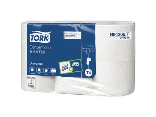 Toiletpapir, Tork, Universal, T4, 2 lag ubleget x 38.25m, kasse a 42 ruller FSC Recycled Credit