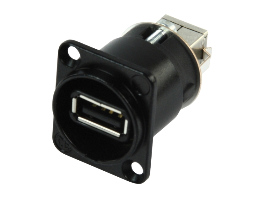 Neutrik Nausb-B, Usb A (F), Usb B (M), Sort, Sølv