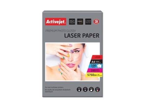 Activejet Ap4-160G100l Fotopapier Für Laserdrucker A4 100 Stück, Glanz, 160 G/M², Laser, A4, 21X29.7 Cm, Weiß