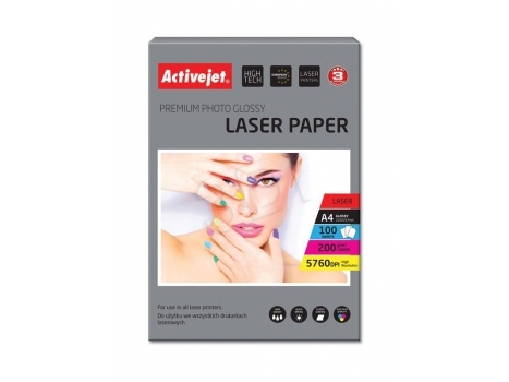 Activejet Ap4-200G100l Fotopapier Für Laserdrucker A4 100 Stück, Glanz, 200 G/M², Laser, A4, 21X29.7 Cm, Weiß