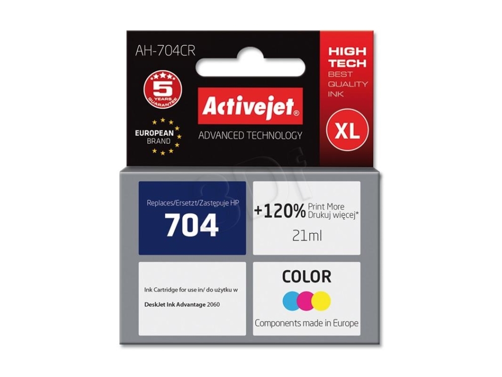 Activejet Ah-704Cr Tintenpatrone (Ersatz Für Hp 704 Cn693ae Prämie 21 Ml Farbe), Hohe (Xl-) Ausbeute, Tinte Auf Pigmentbasis, 21 Ml, 440 Seiten, 1 St