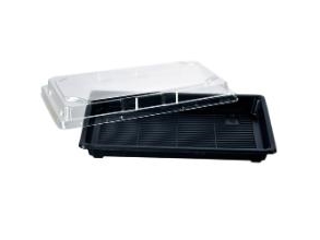 Sushibakke 600 Ml 240X150x40 Mm Ps Sort/Klart Låg,4 Ps X 100 Stk/Krt