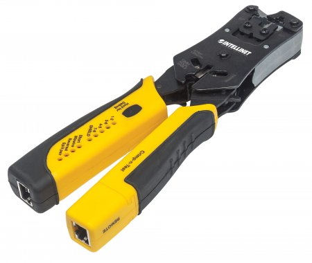 Intellinet Universal Crimpwerkzeug Und Kabeltester, 2-In-1-Werkzeug Zum Schneiden, Abisolieren, Crimpen Und Testen, Crimpwerkzeug