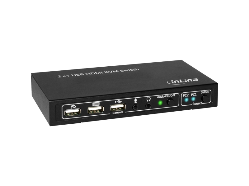 Inline Kvm Desktop Switch, 2-Fach, Hdmi 4K2k, Usb 2.0 Hub, Mit Audio, 3840 X 2160 Pixel, Schwarz