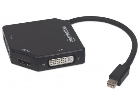 Manhattan 3-In-1 4K Mini-Displayport-Adapter, Mini-Displayport-Stecker Auf Hdmi/Dvi/Vga-Buchse, Aktiv, Schwarz, 0,25 M, Mini Displayport, Dvi-I + Vga