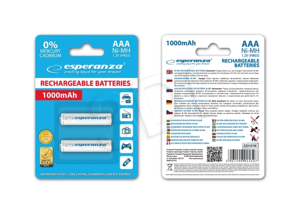 Esperanza Ni-Mh Aaa Batterien 1000Mah 2 Batterien Balta