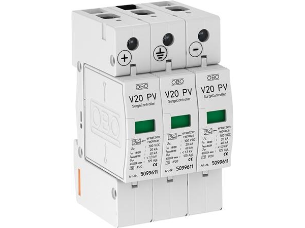 Pv 600V Dc Overspændingsafleder Type 2 C 3P 20Ka 2,6Kv V20-C 3Ph-600 5094605