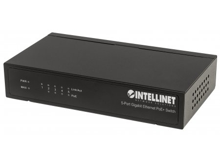 Intellinet 5-Port Gigabit Ethernet Poe+ Switch, 4 X Pse Poe-Ports, Ieee 802.3At/Af Power-Over-Ethernet (Poe+/Poe), 60 W, Desktop, Unmanaged, Gigabit