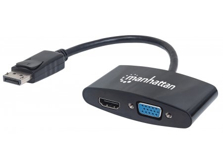Manhattan 2-In-1 4K Displayport-Adapter, Displayport-Stecker Auf Hdmi/Vga-Buchse, Passiv, Schwarz, 0,16 M, Displayport, Hdmi/Vga, Stecker, Buchse, Ge