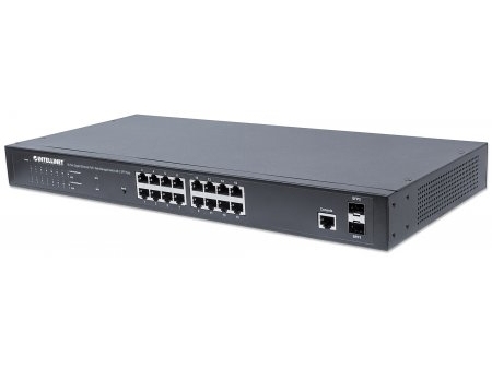 Intellinet 16-Port Gigabit Ethernet Poe+ Web-Managed Switch Mit 2 Sfp-Ports, Ieee 802.3At/Af Power Over Ethernet (Poe+/Poe)-Konform, 374 W, Endspan,
