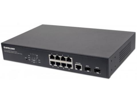 Intellinet 8-Port Gigabit Ethernet Poe+ Web-Managed Switch Mit 2 Sfp-Ports, 8 X Poe-Ports, Ieee 802.3At/Af Power Over Ethernet (Poe+/Poe), 140 W, End