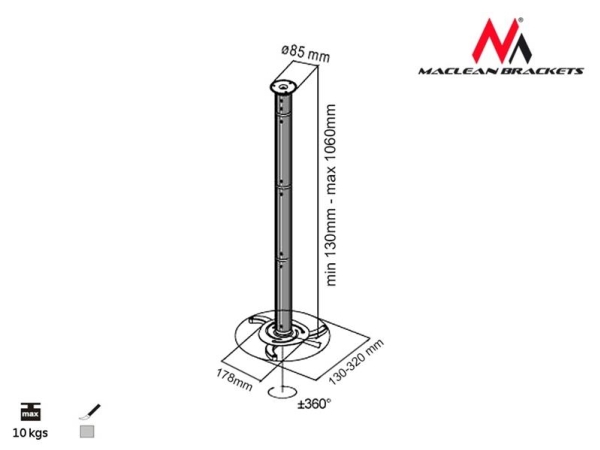 Maclean Mc-517 Maclean Mc-517 Universal-Deckenhalterung Für Projektorleinwand, Neigungsverstellbar