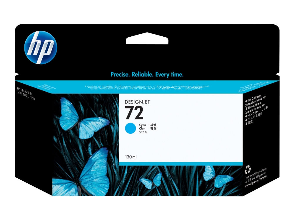 Hp 72 - 130 Ml - Cyan - Original - Designjet - Blækpatron - For Designjet T1100, T1100ps, T1200, T1200ps, T1300, T610, T620, T770, T790