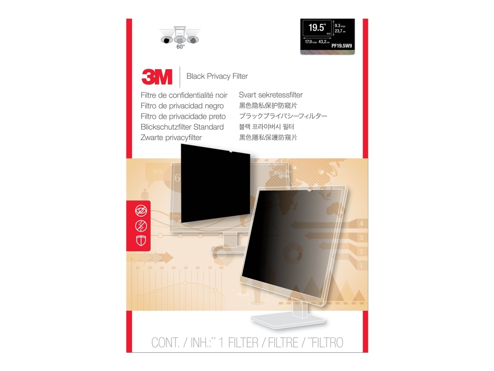 3M Databeskyttelsesfilter - Privacy-Filter For Skærm - 19.5" - Sort