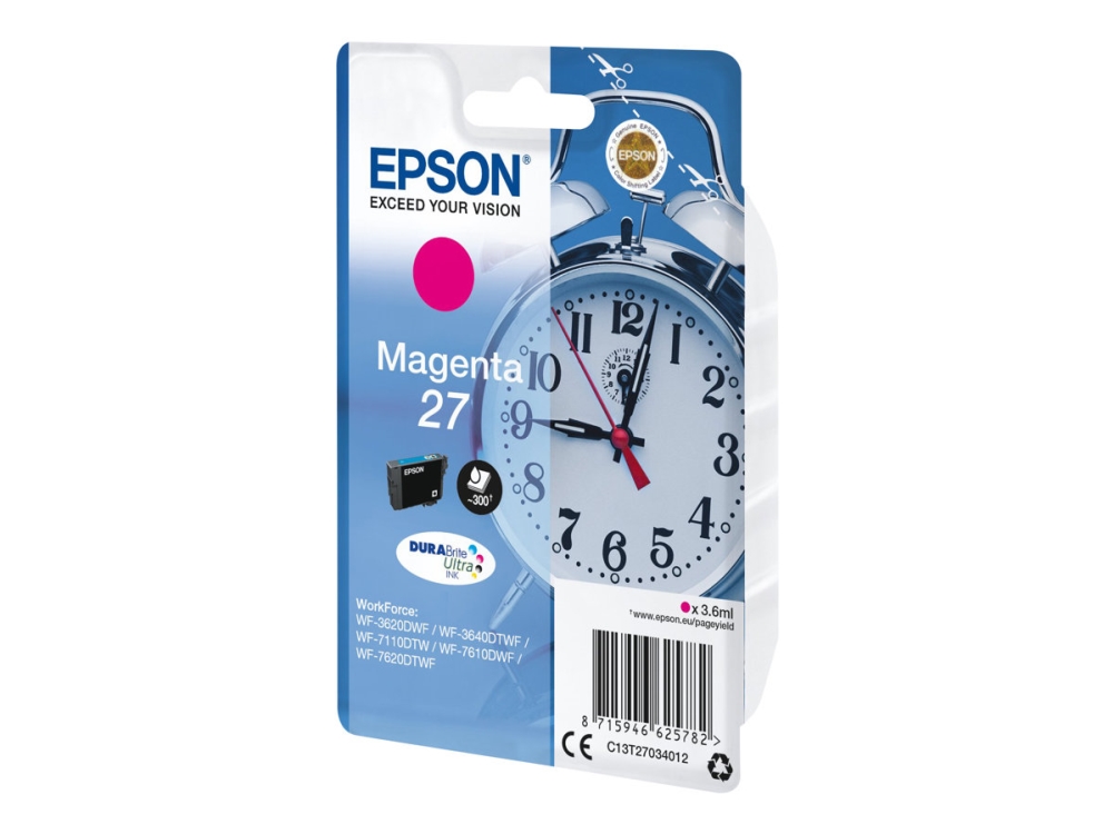 Epson 27 - 3.6 Ml - Magenta - Original - Blister Med Rf/Akustisk Alarm - Blækpatron - For Workforce Wf-3620, Wf-3640, Wf-7110, Wf-7610, Wf-7620, Wf-7