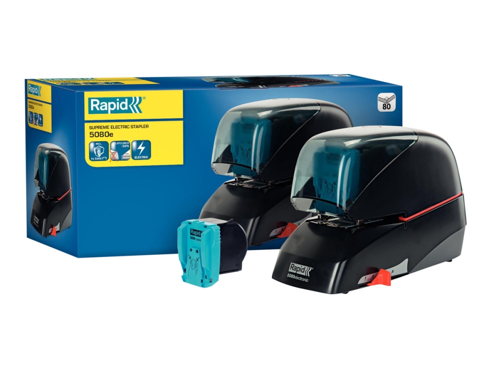 Rapid kontaktløs elektrisk hæftemaskine 5080E, 80 ark Sort