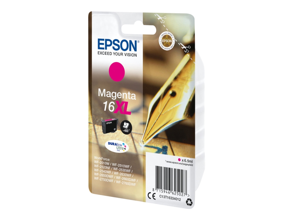 Epson 16Xl - 6.5 Ml - Xl - Magenta - Original - Blister Med Rf/Akustisk Alarm - Blækpatron - For Workforce Wf-2010, 2510, 2520, 2530, 2540, 2630, 265