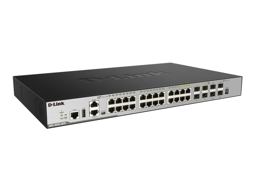 D-Link Dgs 3630-28Tc - Switch - L3 - Administreret - 20 X 10/100/1000 + 4 X Combo Gigabit Sfp + 4 X 10 Gigabit Sfp+ - Monterbar På Stativ