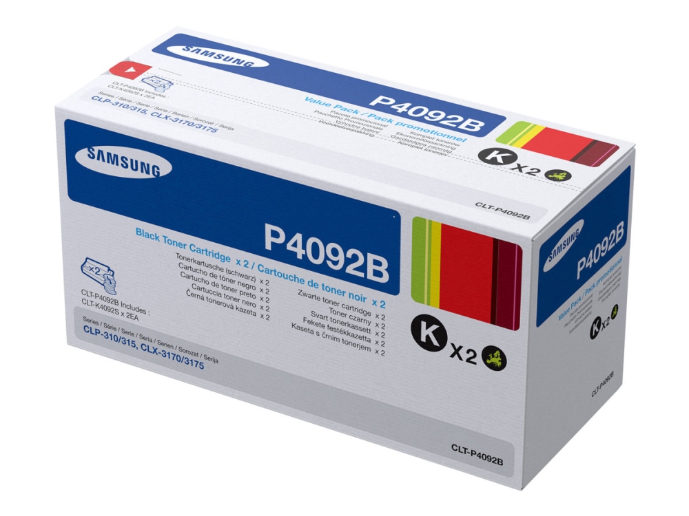 Hp Clt-P4092b - 2 Pakker - Sort - Original - Tonerpatron (Su391a) - For Samsung Clx-3170, Clx-3175, Clx-3176, Clx-4175