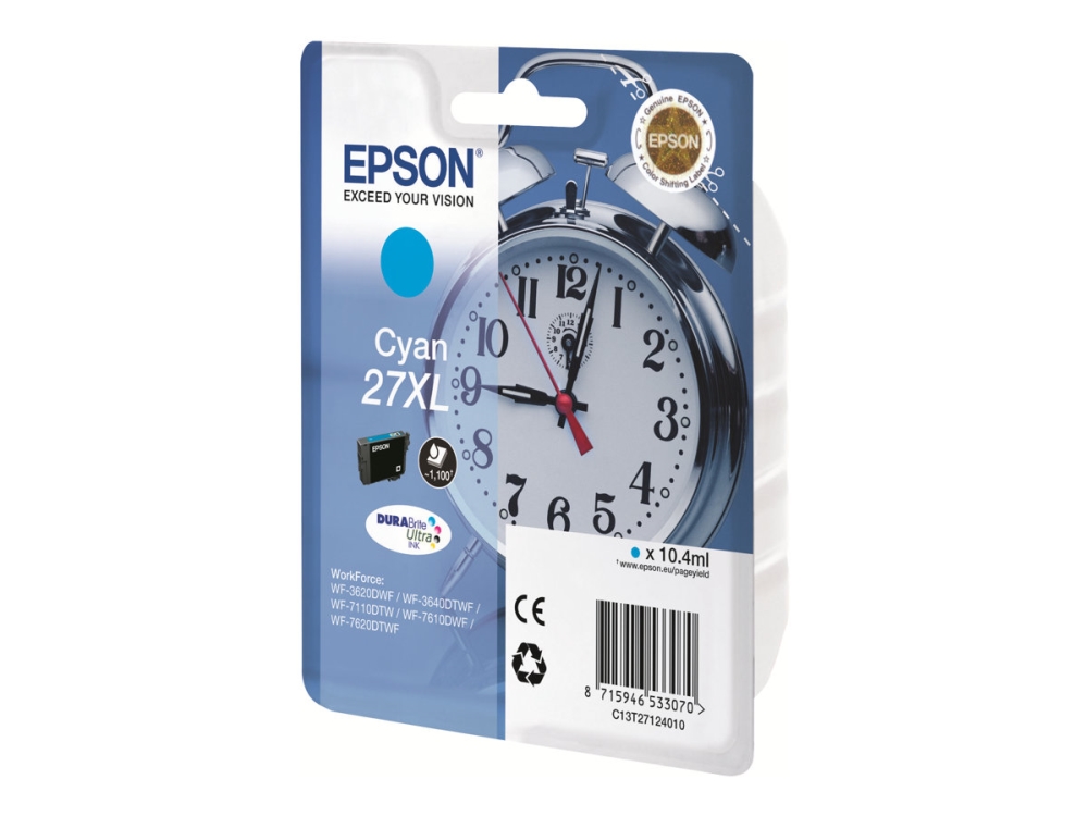 Epson 27Xl - 10.4 Ml - Xl - Cyan - Original - Blister - Blækpatron - For Workforce Wf-3620Dwf, Wf-3640Dtwf, Wf-7110Dtw, Wf-7610Dwf, Wf-7620, Wf-7620D