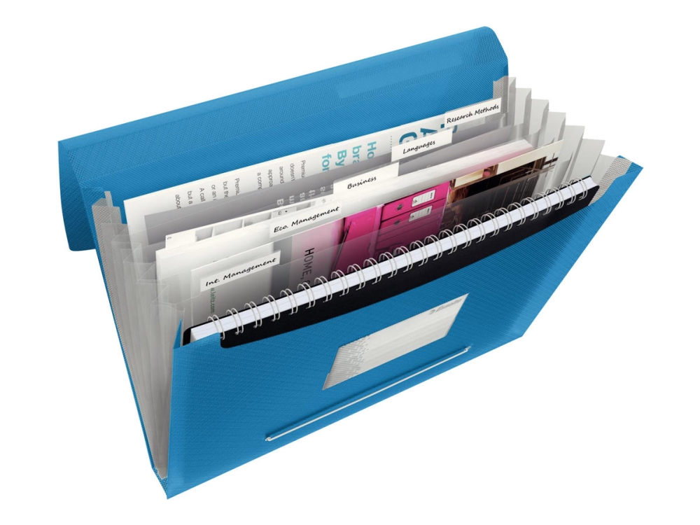 Esselte Vivida - Dokumentplånbok - expanderar - 6 utrymmen - för A4 (210 x 297 mm) - kapacitet: 300 ark - tabbad - transparent, vivid blue | Arkivering - Elastikmappar & Chartekker - Övriga | GameStuff